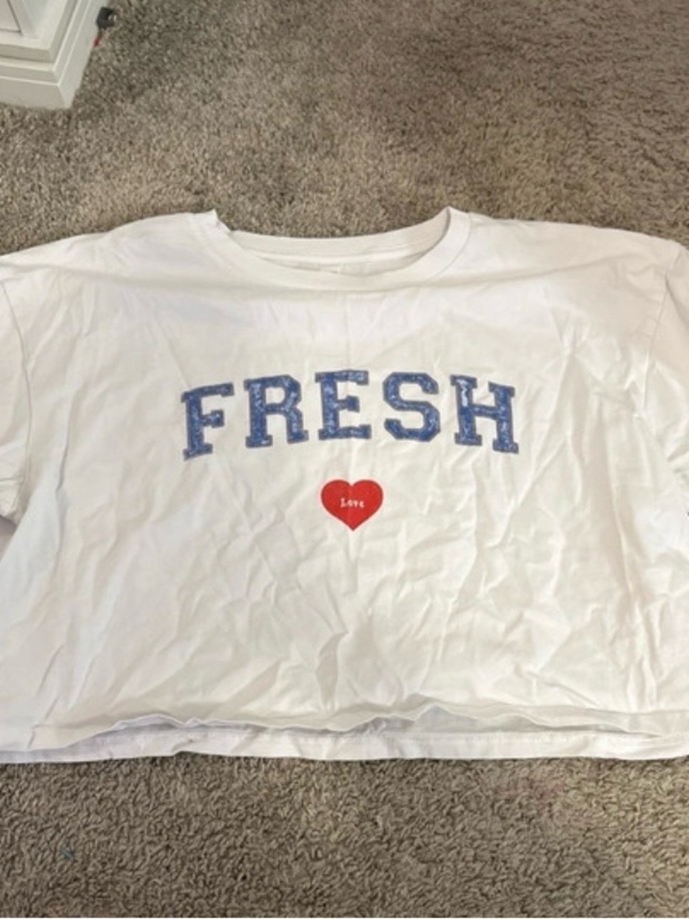White "FRESH" Graphic Crop Top with Red Heart